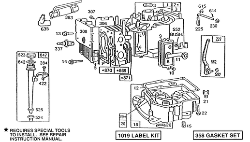 Cyl, Sump, Oil Fill,governor Diagram and Parts List for 190702-2208-XX  Briggs and Stratton Engine